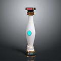 Decorative Vase Featuring White Body Gold Patterns Blue Circular Decoration And Black Red Top