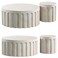 Modern Beige Coffee Table Set With Round Top And Fluted Stone Legs 3d model