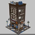 Charming Miniature Store Building With Pancakes Sign Tables Chairs And Street Lamps