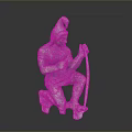 Ancient Bronze Man Statue Wearing Helmet Kneeling And Holding Bow