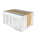 Dining Table With White Tablecloth Beige Runner And Pleated Skirt 3d model