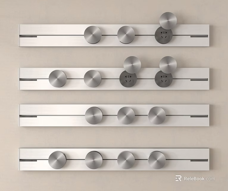 Silver Decorative Metal Strips with Neatly Aligned Circular Knobs for Wall Decoration 3d model