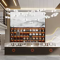Elegant Modern Chinese Specialty Store Interior With Display Shelves Tea Table And Pendant Lights