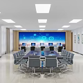 Modern Conference Room Interior With Large Digital Screen Tech Patterns And Computer Monitors 3d model