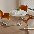 Orange And White Leisure Chairs Modern Design Metal Legs Indoor With Round Marble Table
