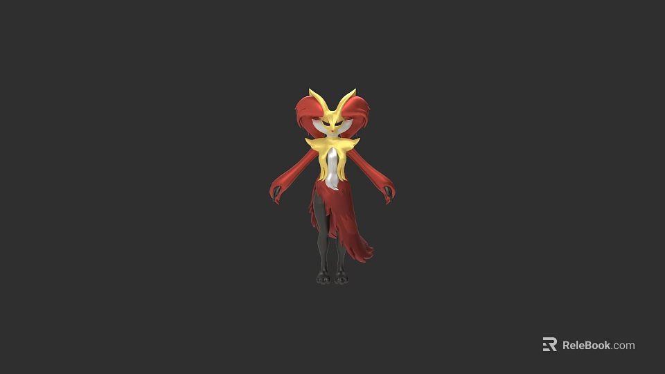 3D Fantasy Character With Red Yellow Flame Inspired Design And Standing Pose 3d model 