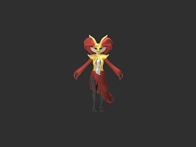 3D Fantasy Character With Red Yellow Flame Inspired Design And Standing Pose 3d model