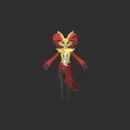 3D Fantasy Character With Red Yellow Flame Inspired Design And Standing Pose