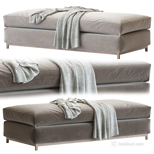 Modern Gray Upholstered Sofa Bench With Soft Throw Blanket Design 3d model 