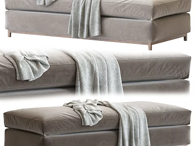 Modern Gray Upholstered Sofa Bench With Soft Throw Blanket Design 3d model