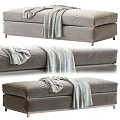 Modern Gray Upholstered Sofa Bench With Soft Throw Blanket Design 3d model