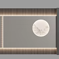 Modern Chinese Background Wall With Circular Landscape Carving And Vertical Striped Lighting Design