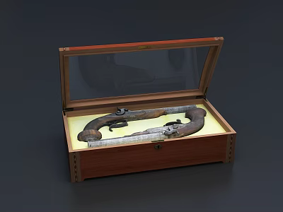 Vintage Decorative Ornament Set In Open Wooden Case With Glass Lid 3d model