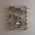 Stylish Hexagonal Wall Mounted Cabinet With Decorative Items And Storage Shelves