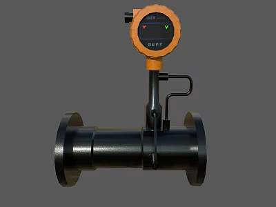 Industrial Flow Meter With Black Pipeline And Orange Digital Display Unit 3d model