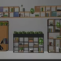 Modern Multilayered Shelving Units With Books Green Plants And Decorative Accents