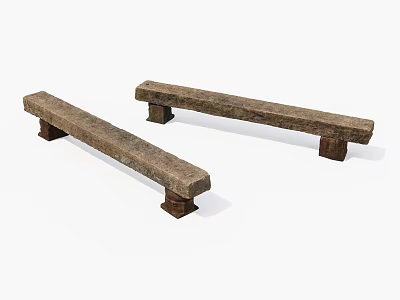 Two Rustic Stone Benches With Rough Texture And Square Grayish Brown Legs 3d model