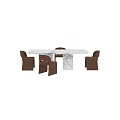 Modern Dining Table and Chair Set with Marble Tabletop and Brown Upholstered Chairs