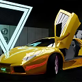 Yellow Sports Car With Scissor Doors Open In Modern Neon Light Setting