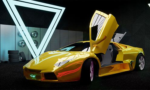 Modern sports car Yellow Lamborghini 3d model