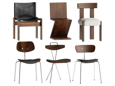 Various Modern Dining Chairs With Wooden Frames And Metal Legs Black White Seats 3d model