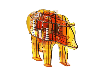 Bear Shaped Yellow Storage Cabinet Shelf with Open Design for Home Decor and Display Items 3d model