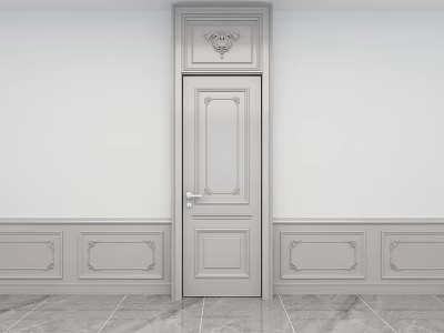 Elegant Light Gray Swing Door With Decorative Panels And Marble Floor Interior 3d model