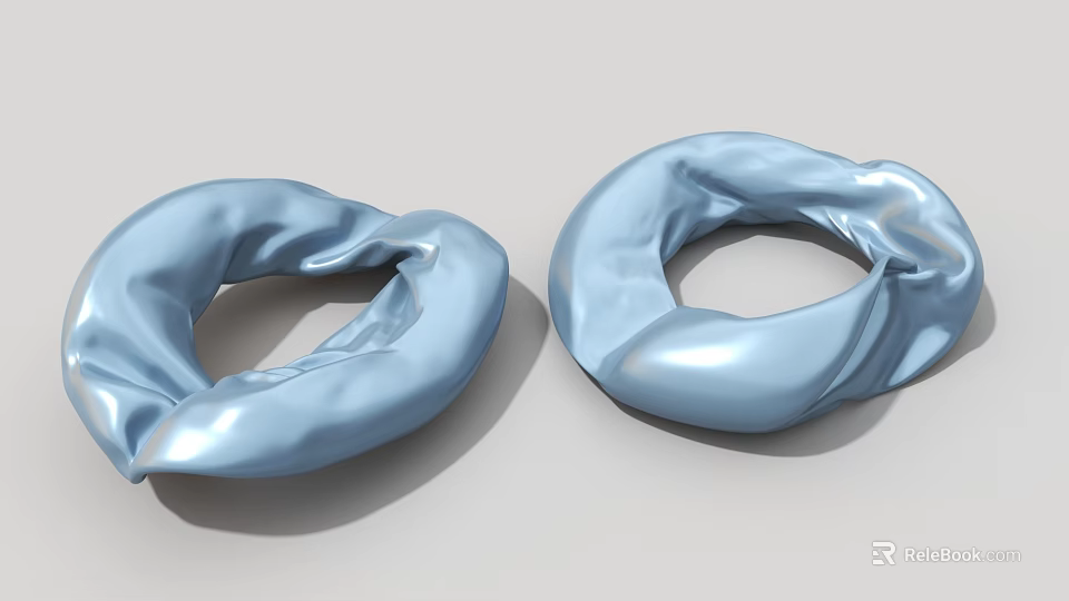 Two Blue Soft Cushions With Loop Shape Shiny Surface And Soft Texture 3d model 