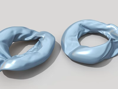 Two Blue Soft Cushions With Loop Shape Shiny Surface And Soft Texture 3d model