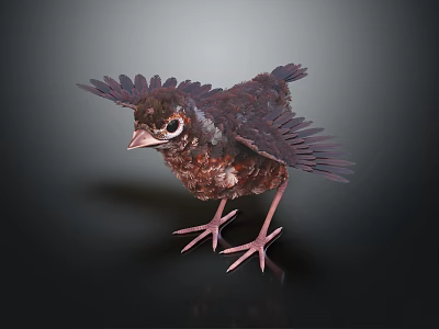 Brown Metallic Bird Sculpture With Spread Wings Standing Posture And Intricate Feather Details 3d model