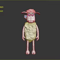 White Cartoon Sheep Figure With Big Eyes And Wool Texture Standing On Dark Background