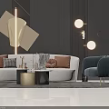 Luxury Modern Sofa And Coffee Table Set With Velvet Armchair Decorative Pillows And Pendant Lights