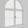 Sleek White Double Casement Windows With Grid Panes Handles And Arched Top