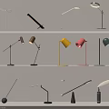 Diverse Modern Table Lamps With Various Designs Colors And Styles On White Shelves
