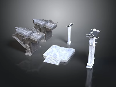 Ornate Traditional Chinese Architectural Components Featuring Stone Pavilions Columns And Platforms 3d model