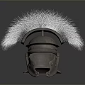 Ancient Roman Battle Weapon Helmet With Metallic Shell And White Feather Plume