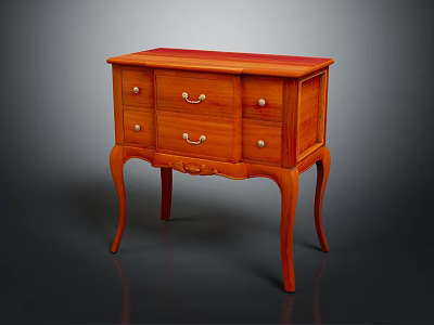 Elegant Red Wooden Entryway Side Cabinet With Drawers And Curved Legs 3d model