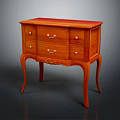Elegant Red Wooden Entryway Side Cabinet With Drawers And Curved Legs