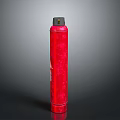 Red Gas Cylinder With Black Cap And Surface Label On Gray Background