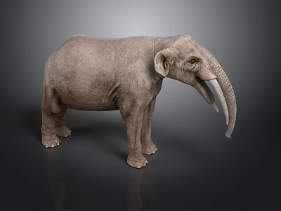 Gray Elephant Standing Against Dark Background With Long Tusks 3D Rendering 3d model