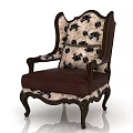 Vintage Upholstered Accent Chair With Floral Pattern Carved Wood Legs And High Back