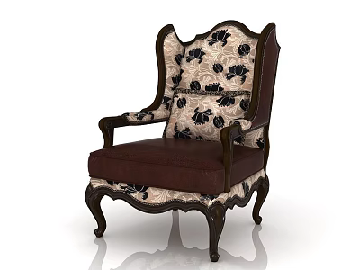 Vintage Upholstered Accent Chair With Floral Pattern Carved Wood Legs And High Back 3d model