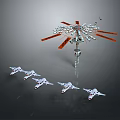 Space Satellite Structure With Red Solar Panels And Small Spacecraft Formation 3d model