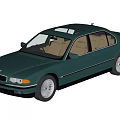 Green Classic BMW Sedan With Brown Interior Silver Wheels And Illuminated Headlights