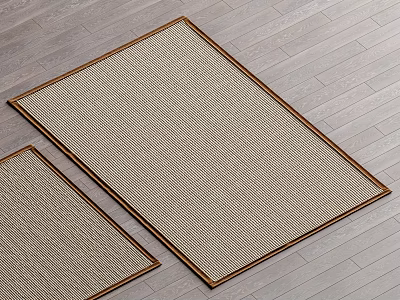 Square Rugs With Woven Texture Beige Color And Brown Border On Wooden Floor 3d model