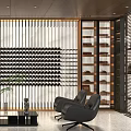 Modern Lounge Area With Armchairs Coffee Table And Decorative Wall Panels