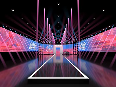 Futuristic Fashion Show Stage With Neon Lights And Screens 3d model