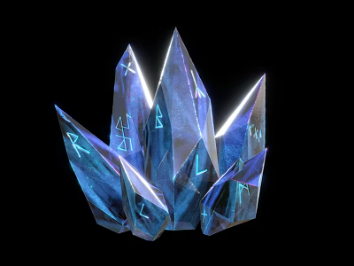 Blue Crystal Decorative Ornament Set With Glowing Effect And Mystical Symbols For Home Decor 3d model