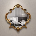 Ornate Gold Framed Decorative Mirror Mounted On Wall Reflecting Bedroom Interior