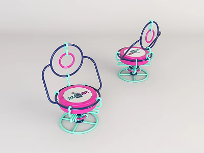 Pink And Blue Leisure Chair With Circular Frame Spiral Base And Wave Logo 3d model